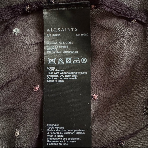 ALLSaints Sheer STAR Embroidered CHIFFON-CREPE Mini DRESS in BLACK Large - Picture 6 of 13